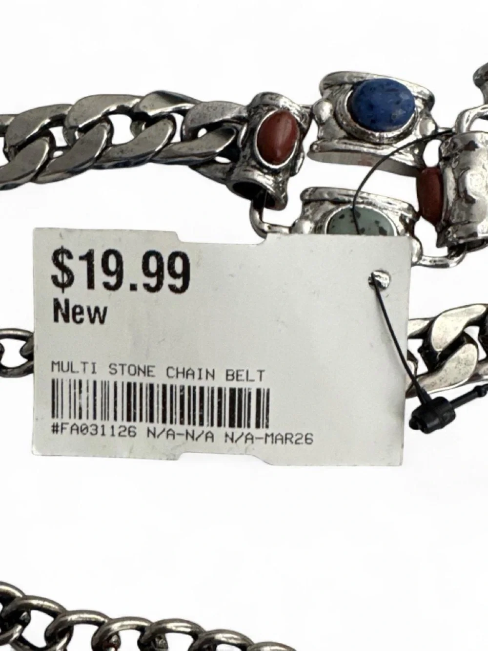 Silver Chain Belt with Blue and Turquoise Stone Accents - Women's Accessory